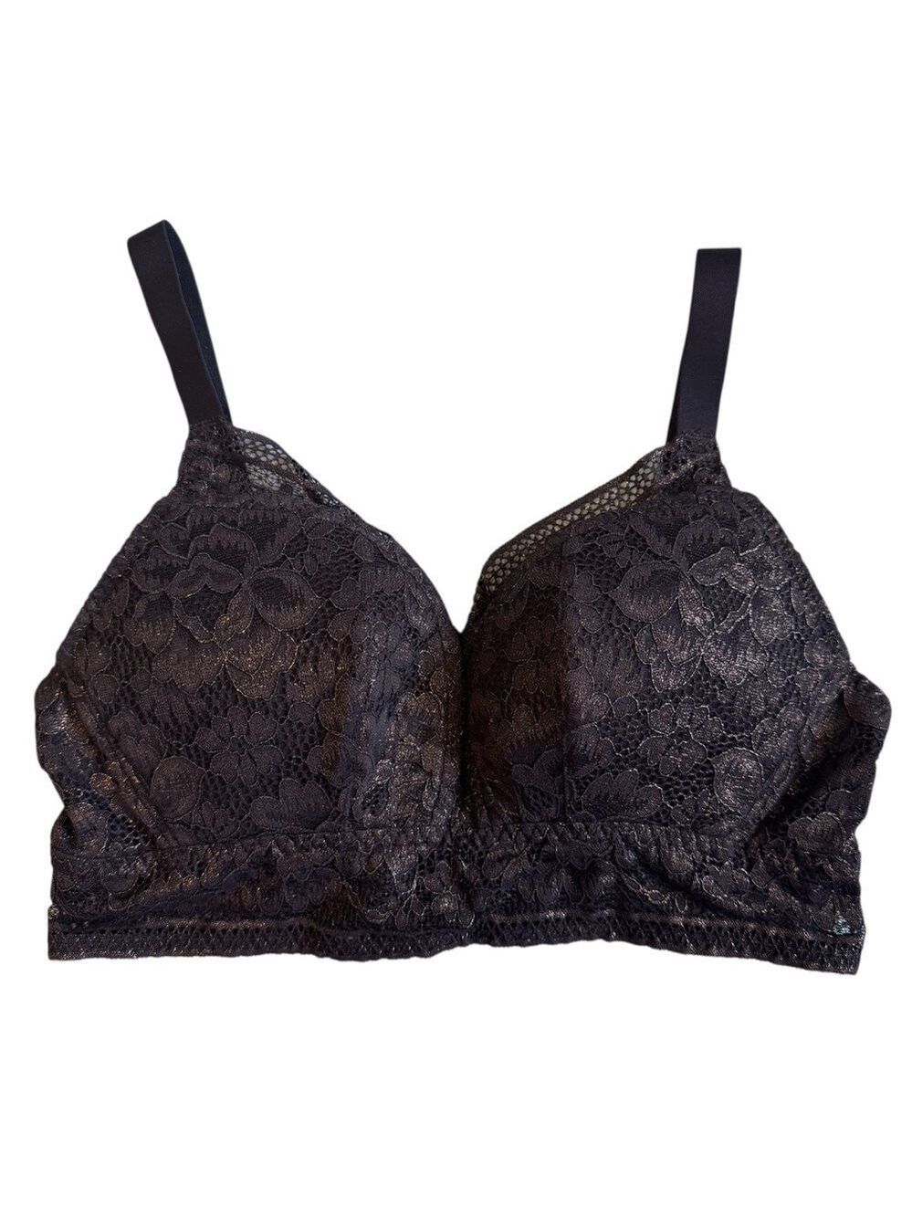 Knix Lace Longline Bra Sz M+ Black Sparkle Wireless Lacy Feminine Pretty EUC
